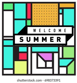 Abstract Geometric Summer poster and banner. Fashion and Travel discount and Promotion design with retro style. Vector illustration with special holiday offer.