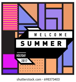 Abstract Geometric Summer poster and banner. Fashion and Travel discount and Promotion design with retro style. Vector illustration with special holiday offer.