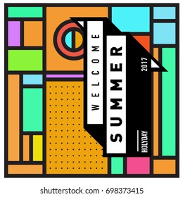 Abstract Geometric Summer poster and banner. Fashion and Travel discount and Promotion design with retro style. Vector illustration with special holiday offer.