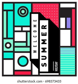 Abstract Geometric Summer poster and banner. Fashion and Travel discount and Promotion design with retro style. Vector illustration with special holiday offer.