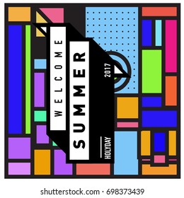 Abstract Geometric Summer poster and banner. Fashion and Travel discount and Promotion design with retro style. Vector illustration with special holiday offer.