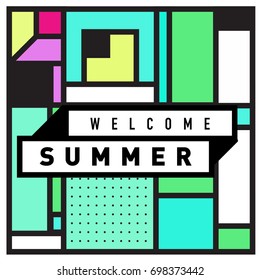 Abstract Geometric Summer poster and banner. Fashion and Travel discount and Promotion design with retro style. Vector illustration with special holiday offer.