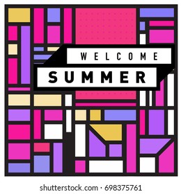 Abstract Geometric Summer poster and banner. Fashion and Travel discount and Promotion design with retro style. Vector illustration with special holiday offer.