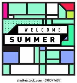 Abstract Geometric Summer poster and banner. Fashion and Travel discount and Promotion design with retro style. Vector illustration with special holiday offer.