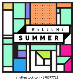 Abstract Geometric Summer poster and banner. Fashion and Travel discount and Promotion design with retro style. Vector illustration with special holiday offer.