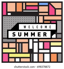 Abstract Geometric Summer poster and banner. Fashion and Travel discount and Promotion design with retro style. Vector illustration with special holiday offer.