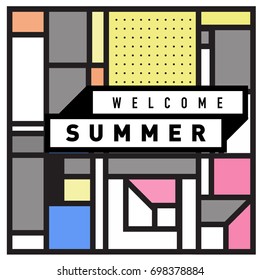 Abstract Geometric Summer poster and banner. Fashion and Travel discount and Promotion design with retro style. Vector illustration with special holiday offer.
