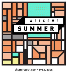 Abstract Geometric Summer poster and banner. Fashion and Travel discount and Promotion design with retro style. Vector illustration with special holiday offer.