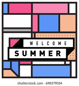 Abstract Geometric Summer poster and banner. Fashion and Travel discount and Promotion design with retro style. Vector illustration with special holiday offer.