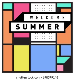 Abstract Geometric Summer poster and banner. Fashion and Travel discount and Promotion design with retro style. Vector illustration with special holiday offer.