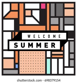 Abstract Geometric Summer poster and banner. Fashion and Travel discount and Promotion design with retro style. Vector illustration with special holiday offer.