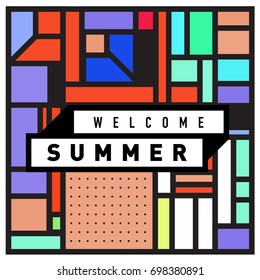 Abstract Geometric Summer poster and banner. Fashion and Travel discount and Promotion design with retro style. Vector illustration with special holiday offer.