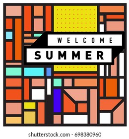 Abstract Geometric Summer poster and banner. Fashion and Travel discount and Promotion design with retro style. Vector illustration with special holiday offer.