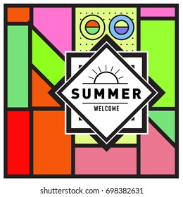 Abstract Geometric Summer poster and banner. Fashion and Travel discount and Promotion design with retro style. Vector illustration with special holiday offer.