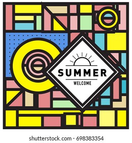 Abstract Geometric Summer poster and banner. Fashion and Travel discount and Promotion design with retro style. Vector illustration with special holiday offer.