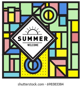 Abstract Geometric Summer poster and banner. Fashion and Travel discount and Promotion design with retro style. Vector illustration with special holiday offer.
