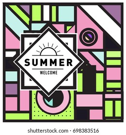 Abstract Geometric Summer poster and banner. Fashion and Travel discount and Promotion design with retro style. Vector illustration with special holiday offer.