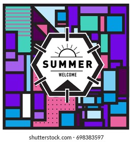 Abstract Geometric Summer poster and banner. Fashion and Travel discount and Promotion design with retro style. Vector illustration with special holiday offer.