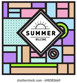 Abstract Geometric Summer poster and banner. Fashion and Travel discount and Promotion design with retro style. Vector illustration with special holiday offer.