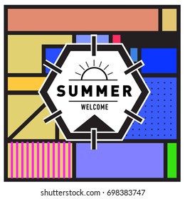 Abstract Geometric Summer poster and banner. Fashion and Travel discount and Promotion design with retro style. Vector illustration with special holiday offer.