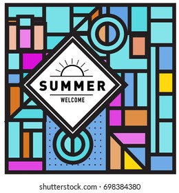 Abstract Geometric Summer poster and banner. Fashion and Travel discount and Promotion design with retro style. Vector illustration with special holiday offer.