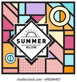 Abstract Geometric Summer poster and banner. Fashion and Travel discount and Promotion design with retro style. Vector illustration with special holiday offer.