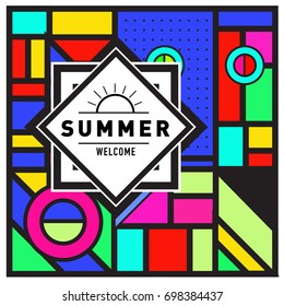 Abstract Geometric Summer poster and banner. Fashion and Travel discount and Promotion design with retro style. Vector illustration with special holiday offer.