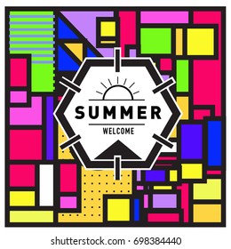 Abstract Geometric Summer poster and banner. Fashion and Travel discount and Promotion design with retro style. Vector illustration with special holiday offer.