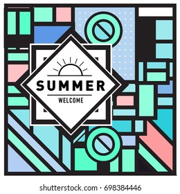 Abstract Geometric Summer poster and banner. Fashion and Travel discount and Promotion design with retro style. Vector illustration with special holiday offer.