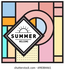 Abstract Geometric Summer poster and banner. Fashion and Travel discount and Promotion design with retro style. Vector illustration with special holiday offer.