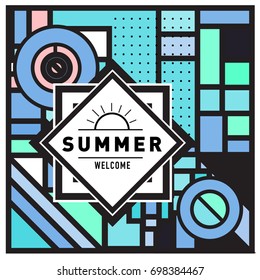 Abstract Geometric Summer poster and banner. Fashion and Travel discount and Promotion design with retro style. Vector illustration with special holiday offer.