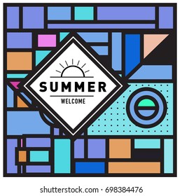 Abstract Geometric Summer poster and banner. Fashion and Travel discount and Promotion design with retro style. Vector illustration with special holiday offer.