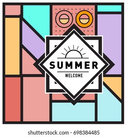 Abstract Geometric Summer poster and banner. Fashion and Travel discount and Promotion design with retro style. Vector illustration with special holiday offer.