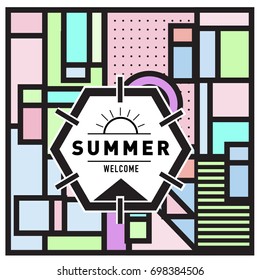 Abstract Geometric Summer poster and banner. Fashion and Travel discount and Promotion design with retro style. Vector illustration with special holiday offer.