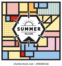 Abstract Geometric Summer poster and banner. Fashion and Travel discount and Promotion design with retro style. Vector illustration with special holiday offer.