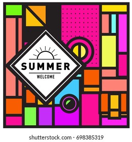 Abstract Geometric Summer poster and banner. Fashion and Travel discount and Promotion design with retro style. Vector illustration with special holiday offer.