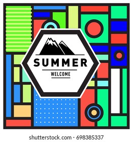 Abstract Geometric Summer poster and banner. Fashion and Travel discount and Promotion design with retro style. Vector illustration with special holiday offer.