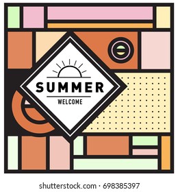 Abstract Geometric Summer poster and banner. Fashion and Travel discount and Promotion design with retro style. Vector illustration with special holiday offer.