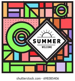 Abstract Geometric Summer poster and banner. Fashion and Travel discount and Promotion design with retro style. Vector illustration with special holiday offer.