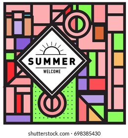Abstract Geometric Summer poster and banner. Fashion and Travel discount and Promotion design with retro style. Vector illustration with special holiday offer.