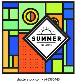 Abstract Geometric Summer poster and banner. Fashion and Travel discount and Promotion design with retro style. Vector illustration with special holiday offer.