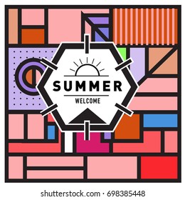 Abstract Geometric Summer poster and banner. Fashion and Travel discount and Promotion design with retro style. Vector illustration with special holiday offer.
