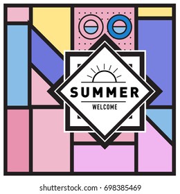 Abstract Geometric Summer poster and banner. Fashion and Travel discount and Promotion design with retro style. Vector illustration with special holiday offer.
