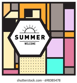 Abstract Geometric Summer poster and banner. Fashion and Travel discount and Promotion design with retro style. Vector illustration with special holiday offer.