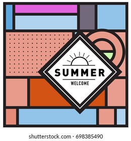 Abstract Geometric Summer poster and banner. Fashion and Travel discount and Promotion design with retro style. Vector illustration with special holiday offer.