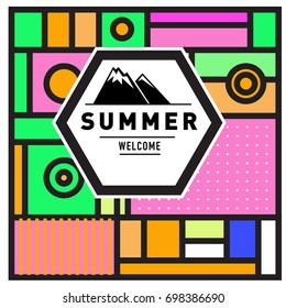 Abstract Geometric Summer poster and banner. Fashion and Travel discount and Promotion design with retro style. Vector illustration with special holiday offer.