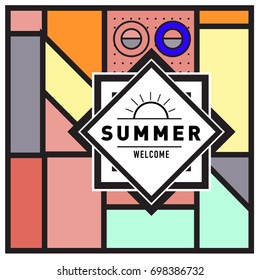 Abstract Geometric Summer poster and banner. Fashion and Travel discount and Promotion design with retro style. Vector illustration with special holiday offer.