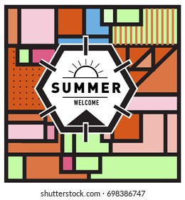 Abstract Geometric Summer poster and banner. Fashion and Travel discount and Promotion design with retro style. Vector illustration with special holiday offer.
