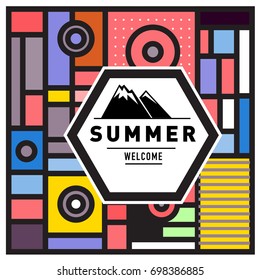 Abstract Geometric Summer poster and banner. Fashion and Travel discount and Promotion design with retro style. Vector illustration with special holiday offer.