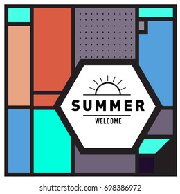 Abstract Geometric Summer poster and banner. Fashion and Travel discount and Promotion design with retro style. Vector illustration with special holiday offer.